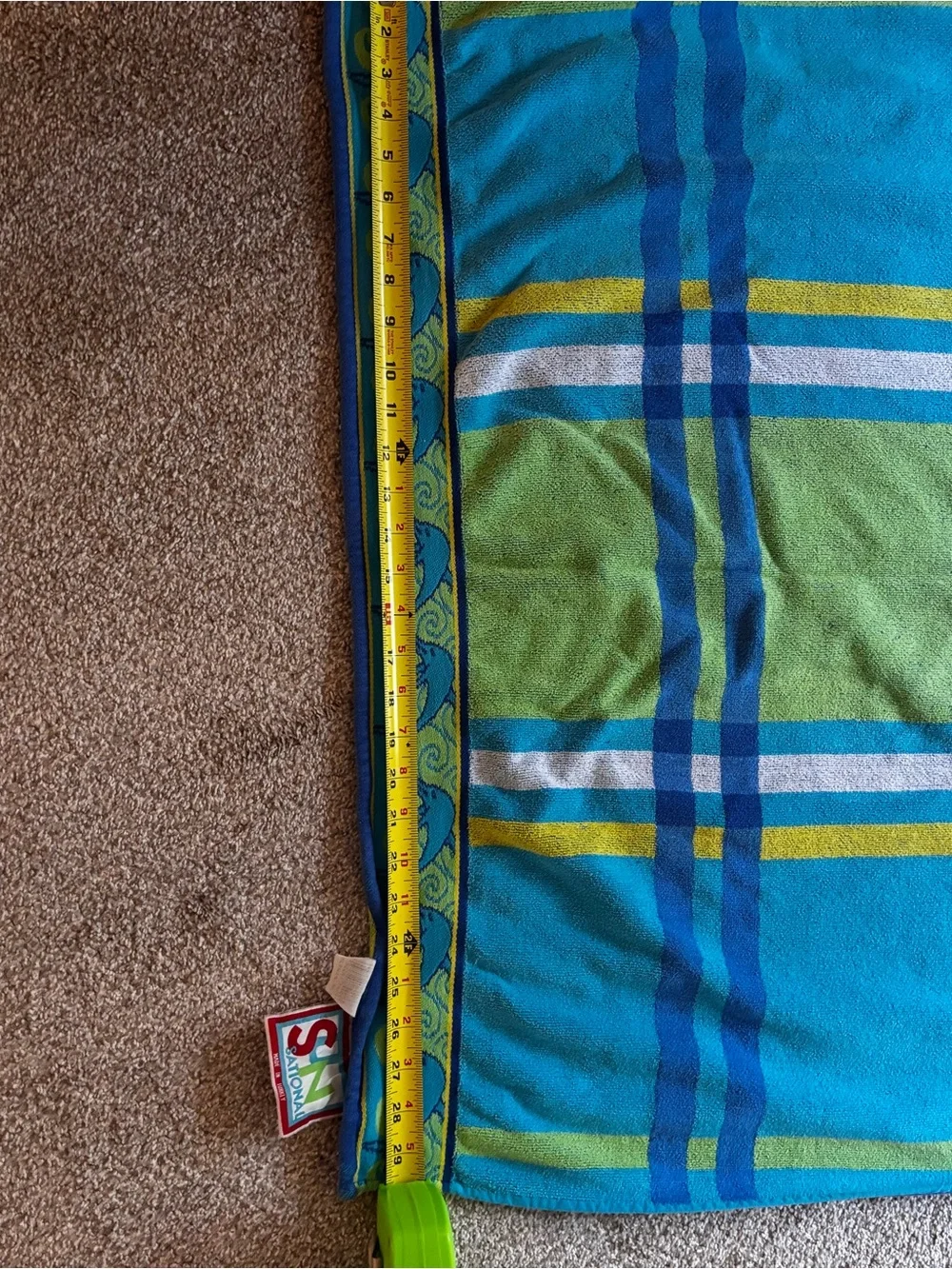 TWO Bright Plaid Beach Towels in Turquoise & Lime